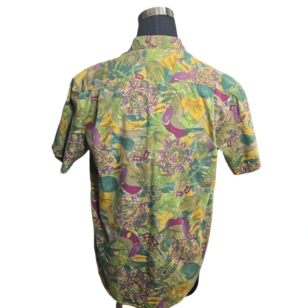 Banana Republic Vintage Safari Travel Toucan Tropical Floral Cotton Shirt Mens M